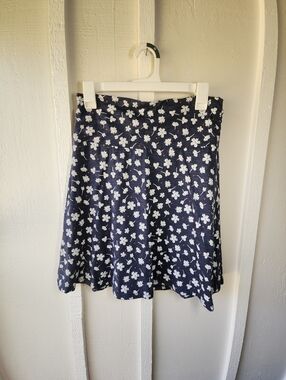 Toad & Co Chaka Skirt Organic Cotton Midi Navy Floral Print Size Small